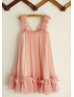 Petals Straps Blush Pink Chiffon Beach Wedding Flower Girl Dress